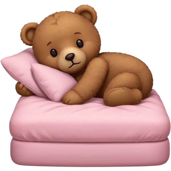 Brown Teddy bear sleeping in light pink bed emoji