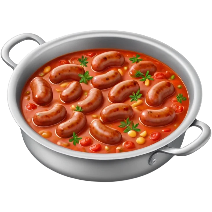 emoji of Rougail saucisse meal. Typical Reunion island meal. Sliced sausage in tomato sauce with thym  emoji