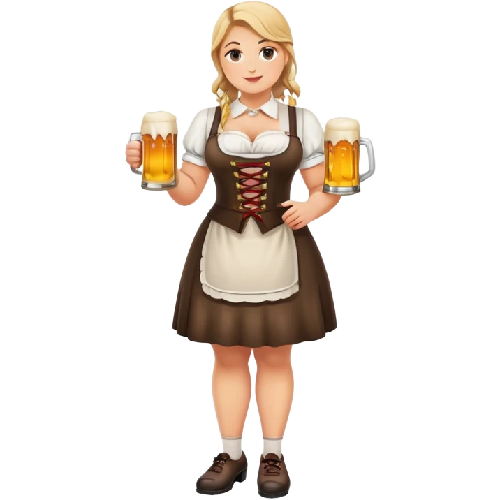 full figured German waitress, laced up shoes, standing, holding a stein of beer in the hand  emoji