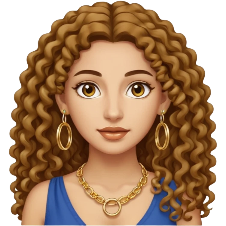attractive Greek woman with long curly hair and light skin wearing gold hoop earrings and a gold necklace emoji