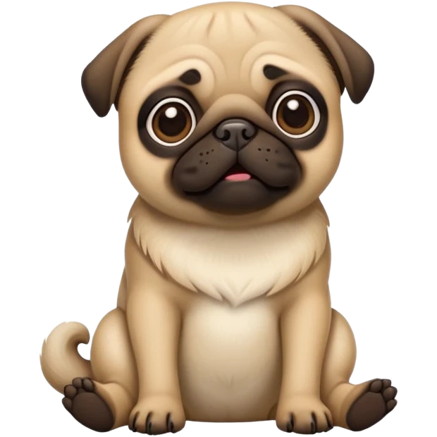 cinematic-[pug]-realistic-full-body-sitting-emoji,-tail-resting-loosely-beside-its-paws,-head-tilted-dramatically, -sleek-[fawn]-fur,-simplified-yet-realistic-focused-features,-highly-detailed,-glowing-with-an-almost-sarcastic-glow emoji