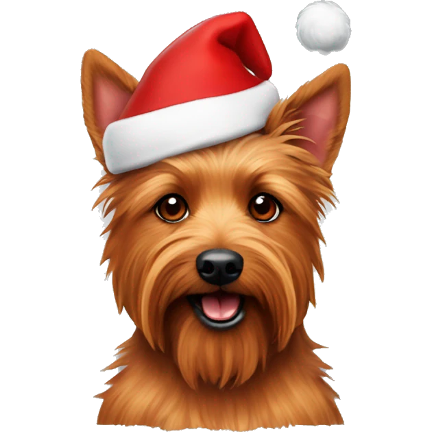 Red australian terrier dog with a santa hat emoji