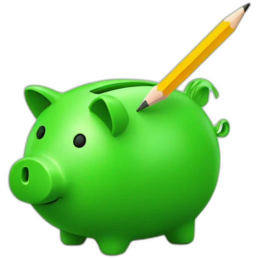 green piggybank with pencil emoji