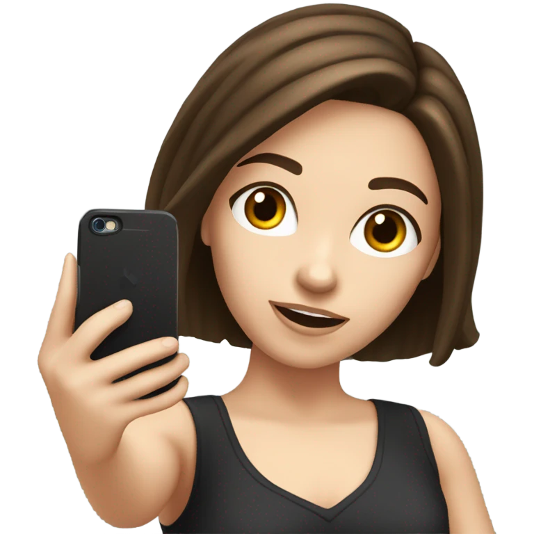 Brunette white Girl taking selfie with her phone emoji