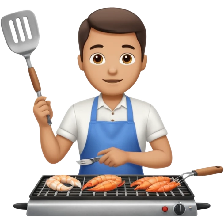 man grilling seafood on a sizzling grill emoji