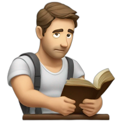 Puzzled man scratching head while reading a law book emoji