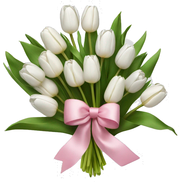 bouquet of white tulips and some pink tulips with a bow around it emoji