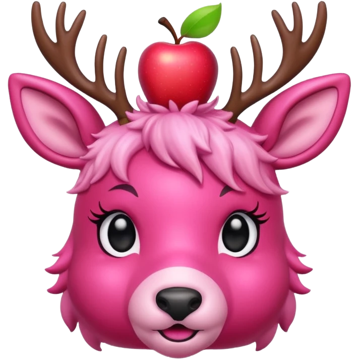 cute pink deer with apple on head emoji