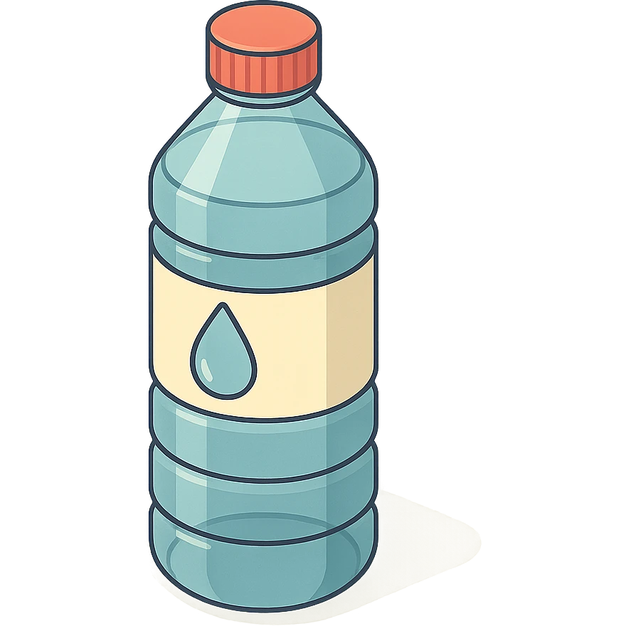 detailed 2D isometric illustration of a bottle of water with shadows and highlights, clean contours, soft lighting, transparent background emoji