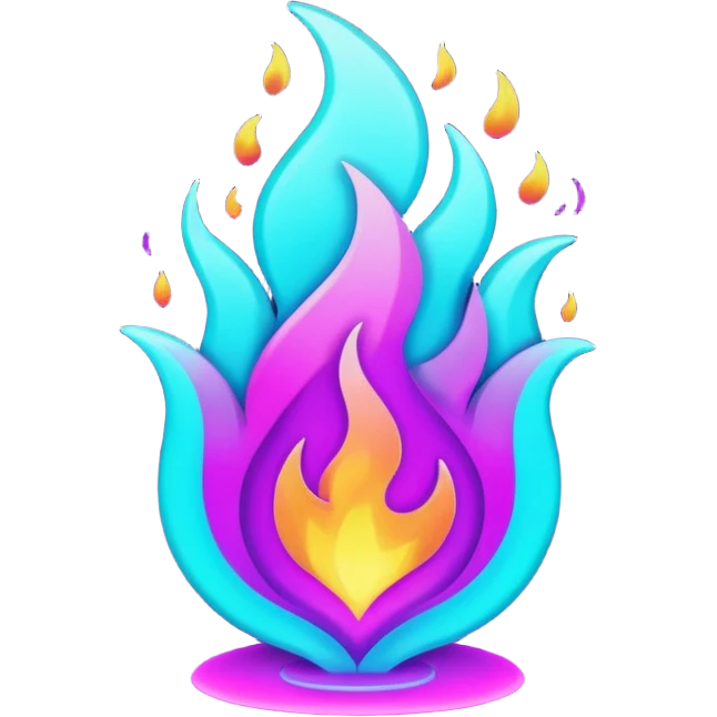 futuristic glowing neon flame, purple and cyan energy glow, dark background emoji
