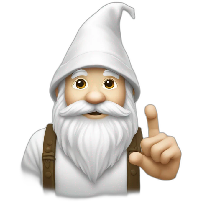 A gnome all white with finger honor emoji