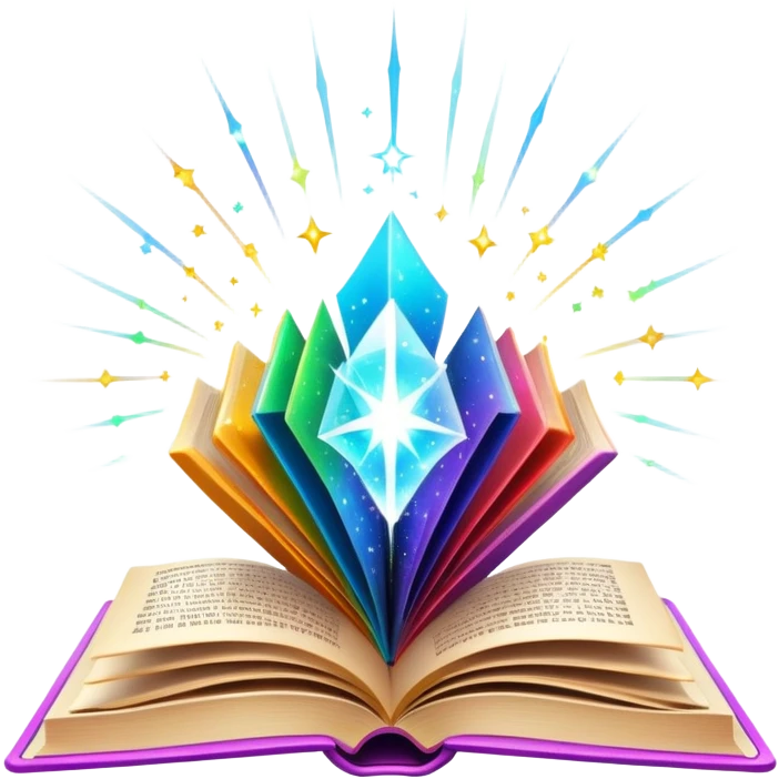 Bright colorful book with magical sparkles emanating from it emoji