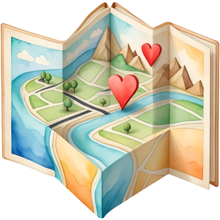Folded map icon with subtle paths drawn – symbolic exploration of love and attraction, showing relationship journeys emoji