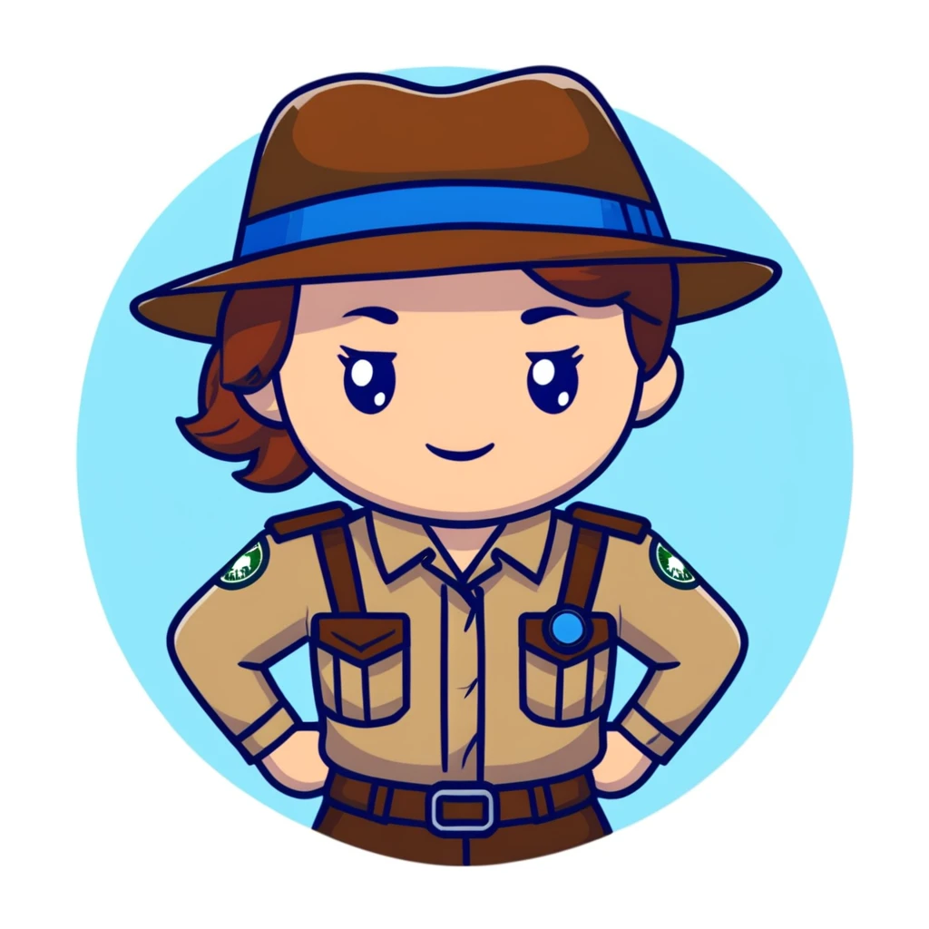 white woman park ranger with brown hair and blue eyes in a nature background emoji