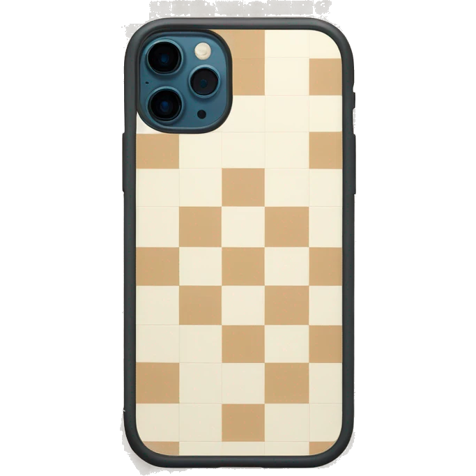 white iPhone 14 with beige checkered case emoji