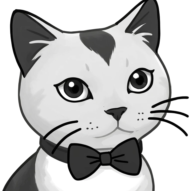 black and white cat with bow emoji