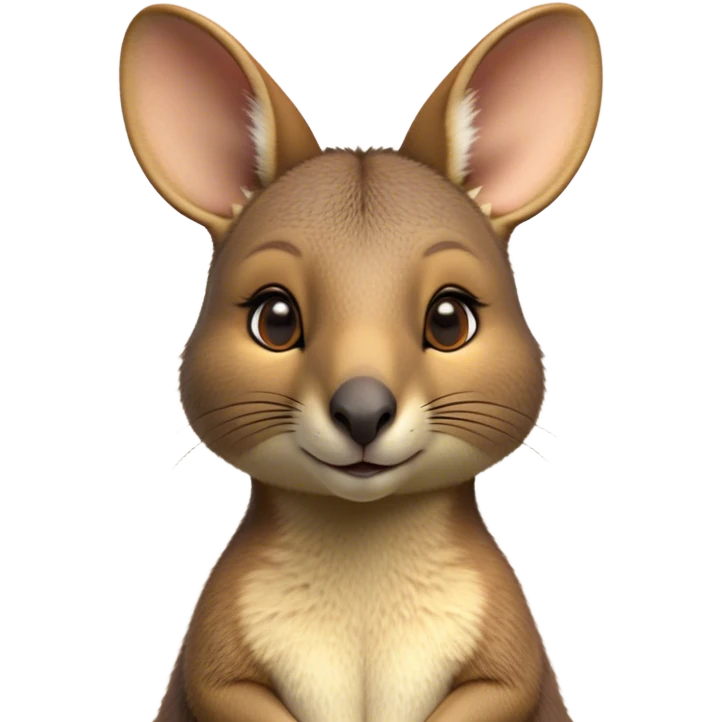 Cinematic Noble Wallaby Portrait Emoji, Poised and regal, with a compact, agile build and a soft, well-groomed fur of warm tan and light brown hues, deep-set soulful amber eyes and perky ears, Simplified yet sharp and sophisticated features, highly detailed, glowing with a soft, dignified glow, high shine, intelligent and spry, stylized with an air of bushland elegance, focused and attentive, soft glowing outline, capturing the essence of a watchful and confident marsupial, so majestic it feels as though it could hop out of the screen with effortless authority! emoji