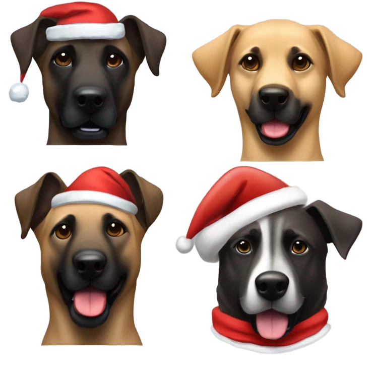 Dark Belgian Malinois and Anatolian Shepherd with Santa hat emoji