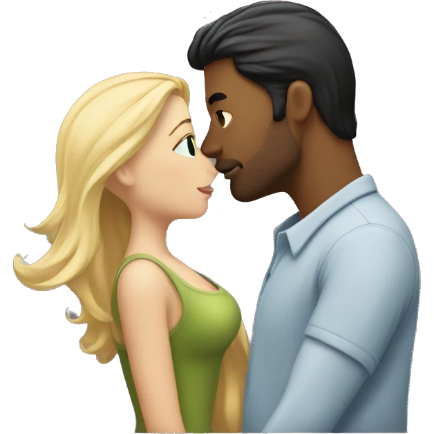 Dark hair man kissing a blond hair woman emoji