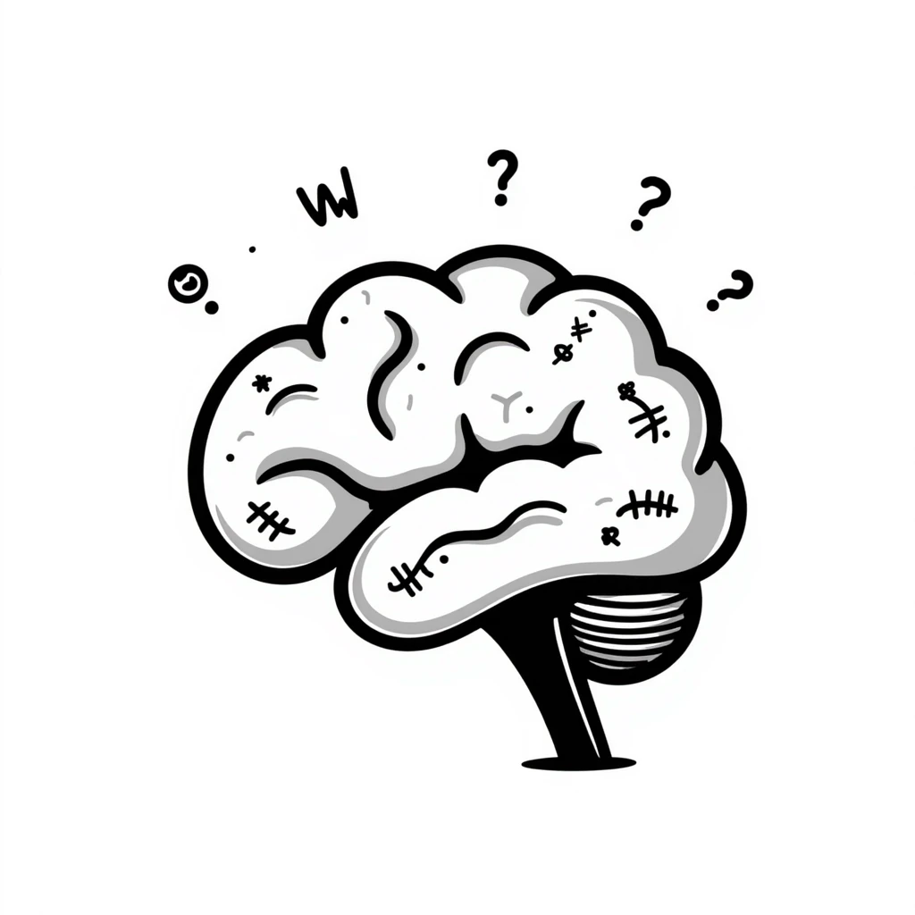 hand-drawn emoji with a brain and digital elements, showing AI thinking emoji