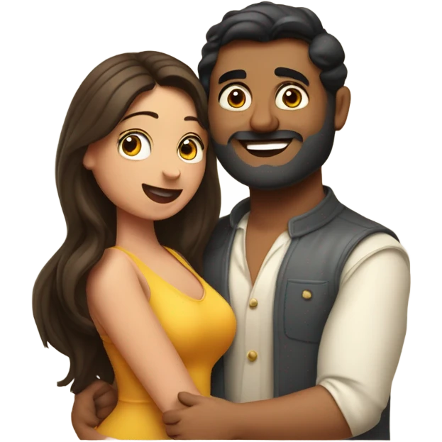 Curvy brunette woman flirting with Indian man  emoji