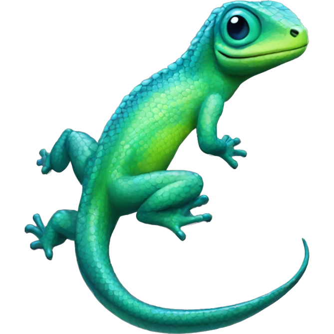 A Cyan Shiny Glossy Lizard-Reptile-Salamandrian-Fakémon with dark-blue patterns and light-green belly Full Body emoji