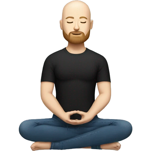 Bald and bearded white man meditating in black tshirt and blue jeans emoji