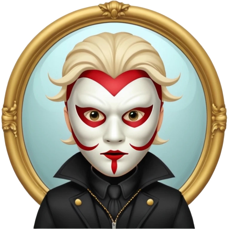 Spooky killer on mask on fancy mirror behind man emoji
