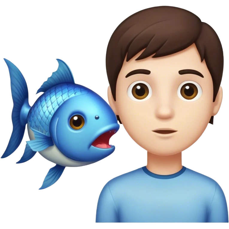 Boy brunette head with fish body emoji