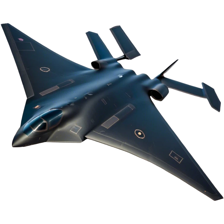 B-2 Spirit bomber - Northrop B-2 (Model Year: 2021) (Iconic colour: Stealth black) - A sleek, stealth bomber with smooth, angular contours and a matte jet-black finish. Emphasize a futuristic, minimalist design with a seamless fuselage, low-profile wings, and an overall intimidating stealth aesthetic. emoji