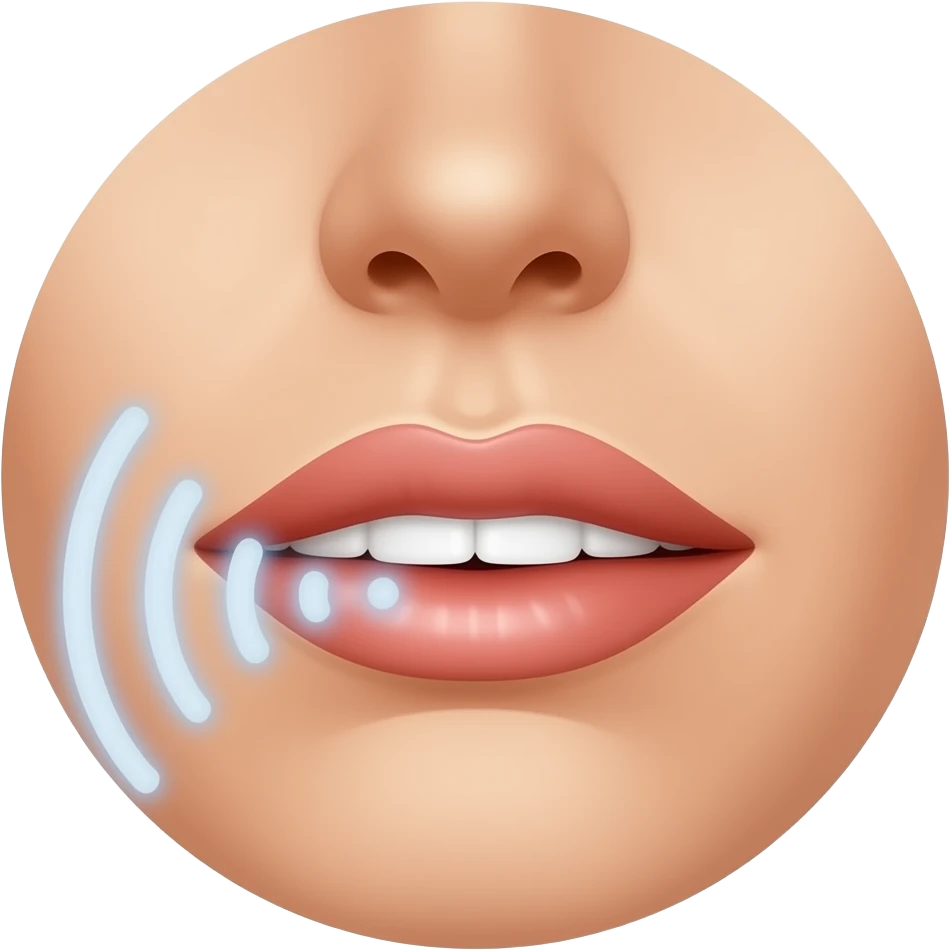 Closeup of a mouth from with a soft sound wave coming from it emoji