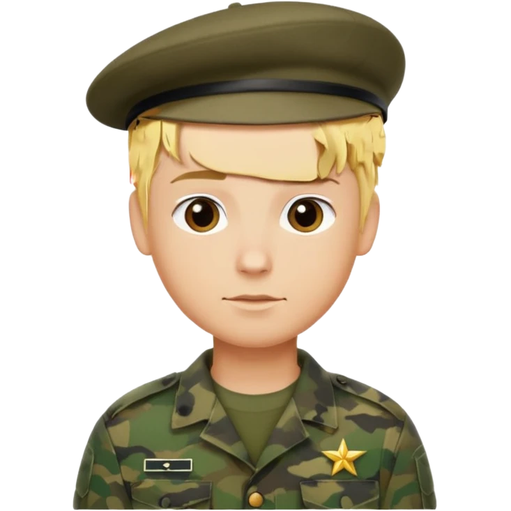 a soldier with short blonde hair in camo in a beret a man emoji