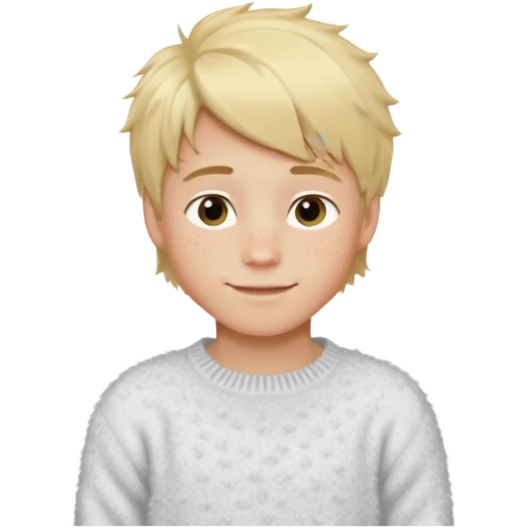 create-a-look-for-a-blond-boy-with-long-tousled-hair-light-eyes-a-white-sweat + fluffy white sweater + styled hair blonde with hair to the side cute + cute face with freckles  medium hair fluffy to the side no long hair cute hair blonded no messy medium height blue eyes emoji
