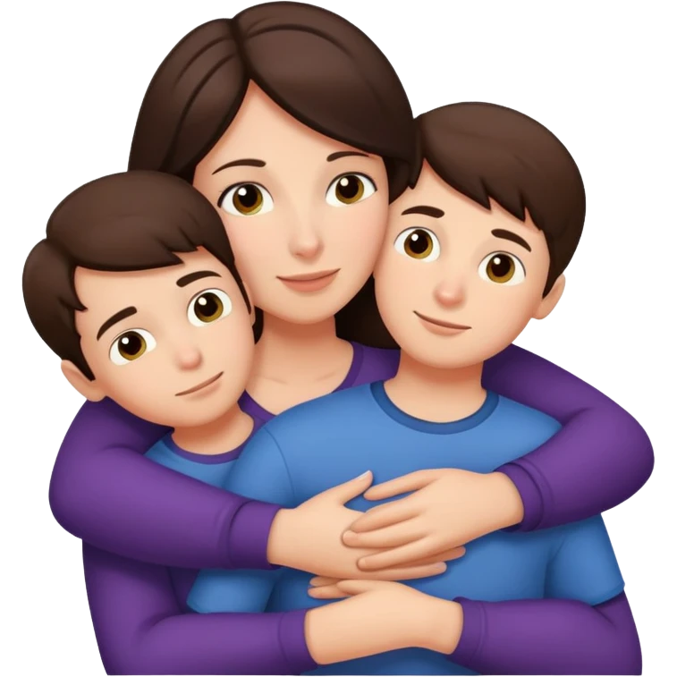 Brunette mom hugging 3 sons  emoji