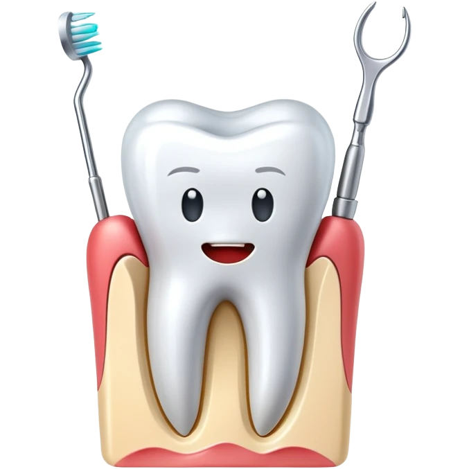 tooth with dental tools performing a root canal treatment, simple and clear emoji