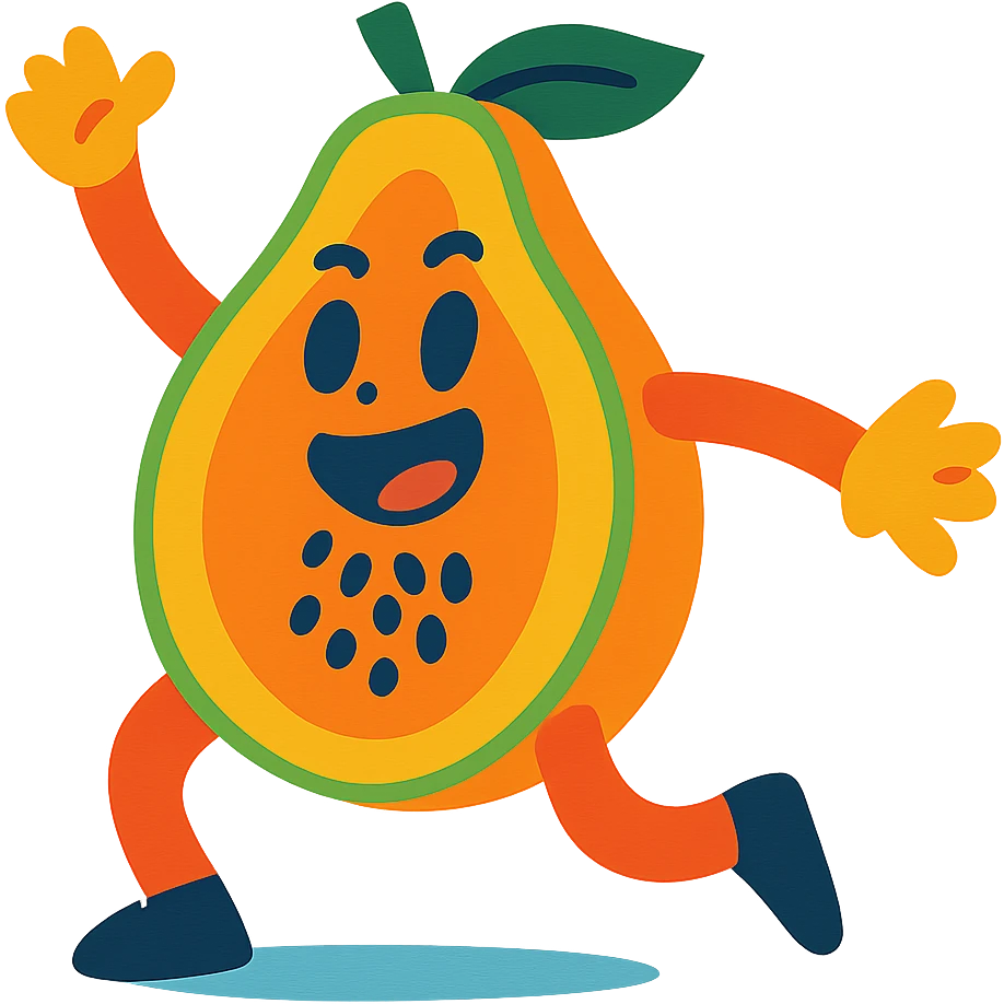 dancing papaya with energetic dance pose, fun and playful emoji