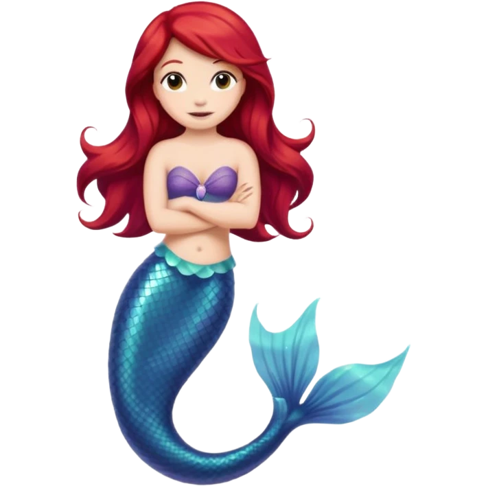Princess Ariel emoji with red hair, mermaid tail, friendly expression emoji