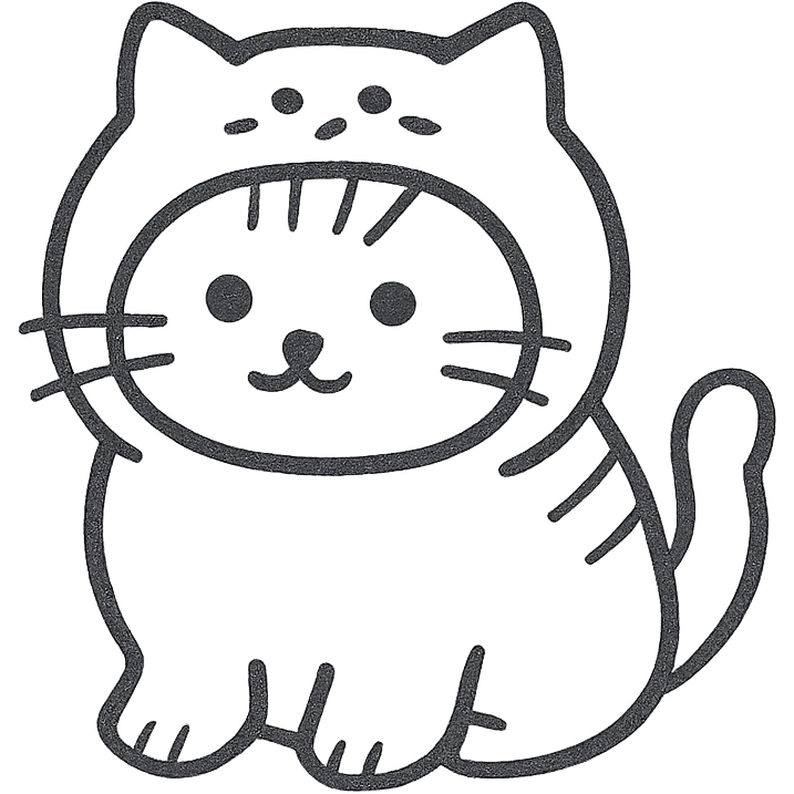mofusand cat, flat icon, bold outline, subtle shading, kawaii features emoji