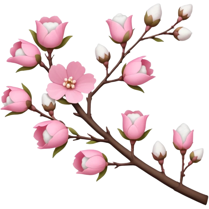 tree branch decorated with flowers and cotton emoji