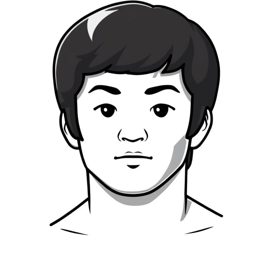 Bruce Lee with realistic facial structure and accurate head shape, chest up portrait emoji