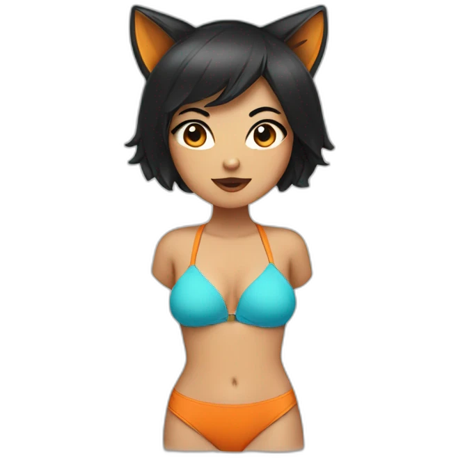 fox woman in swimsuit with black hair emoji