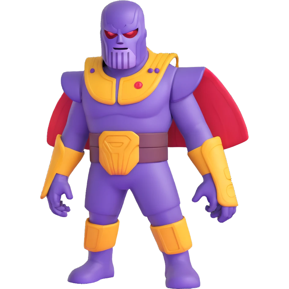 Purple villain Thanos wearing red Squid Game guard mask emoji