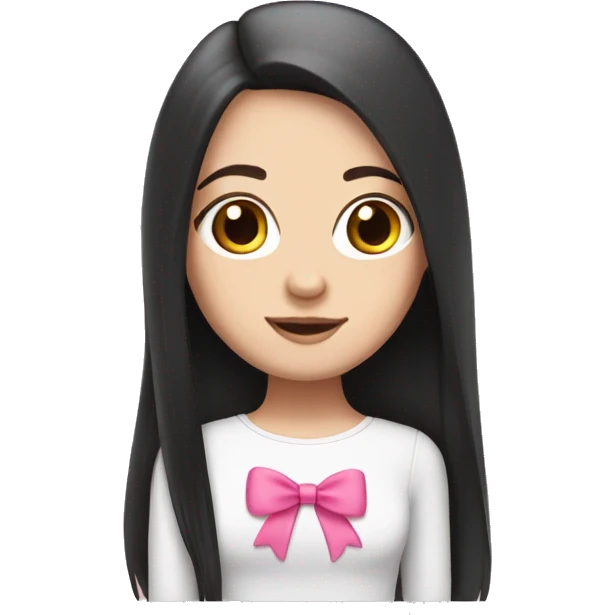 white girl, cute with black long straight hair with pink bow emoji