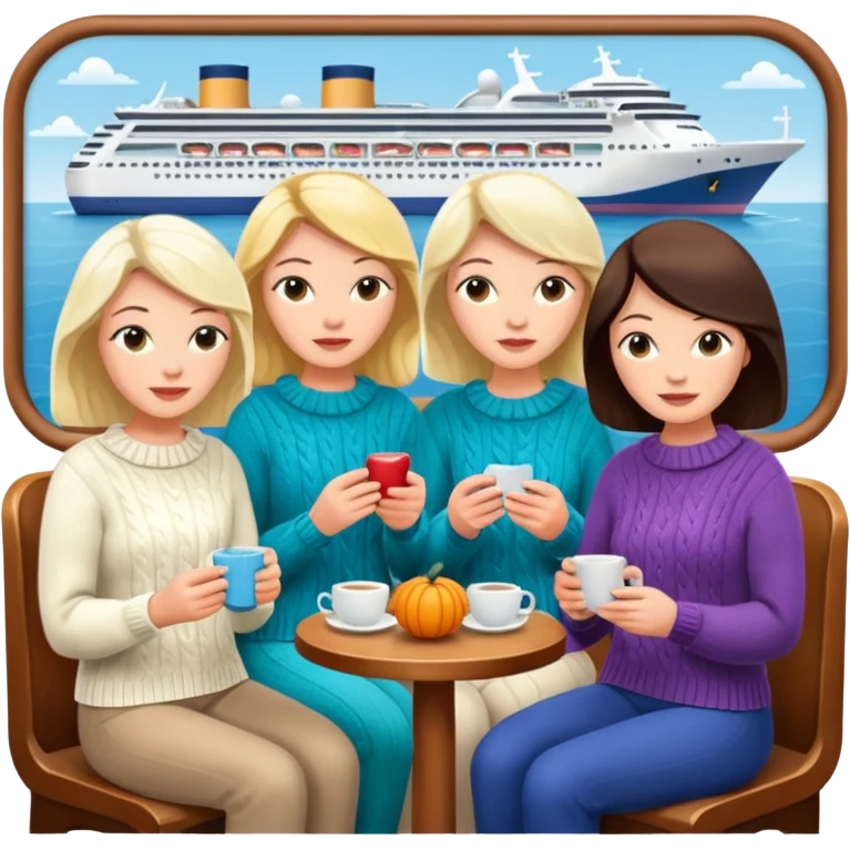 5 white ladies knitting on a cruise ship emoji