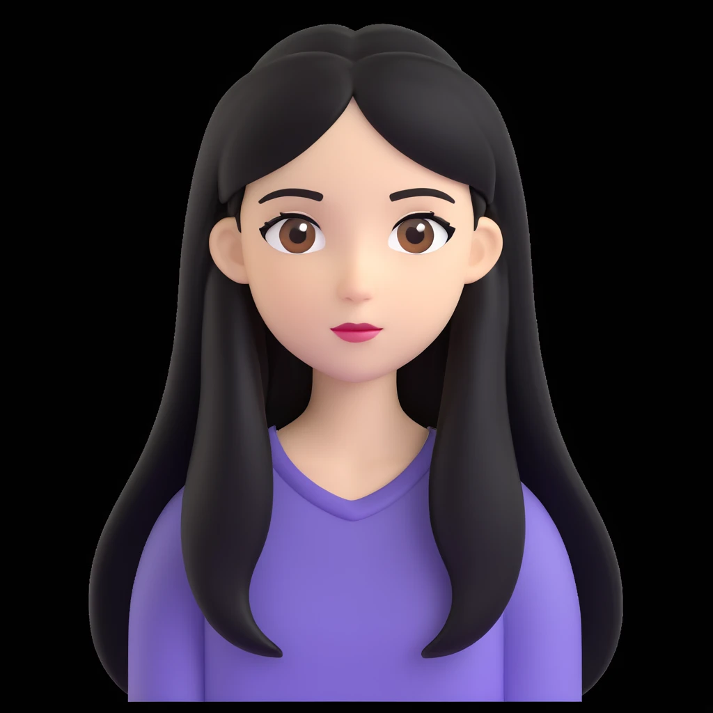 emoji of a white girl with black long hair and brown eyes, neutral expression emoji
