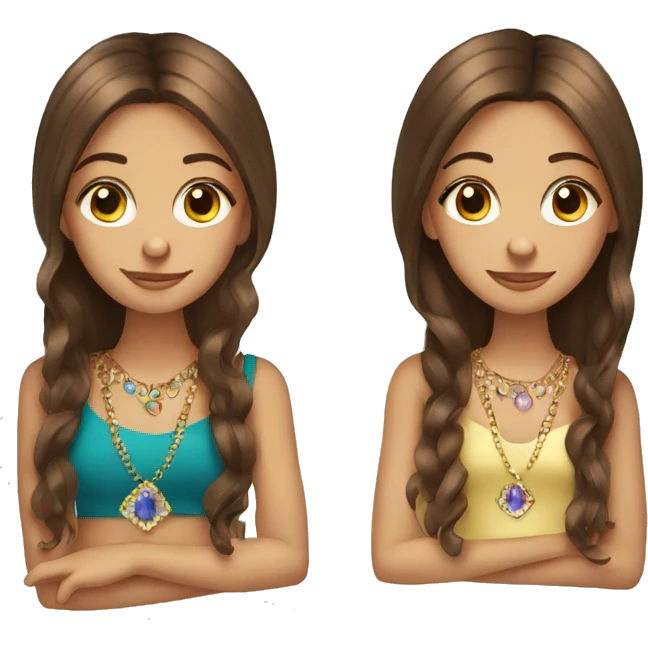 Brown hair teen girls twins with jewelry pretty  emoji