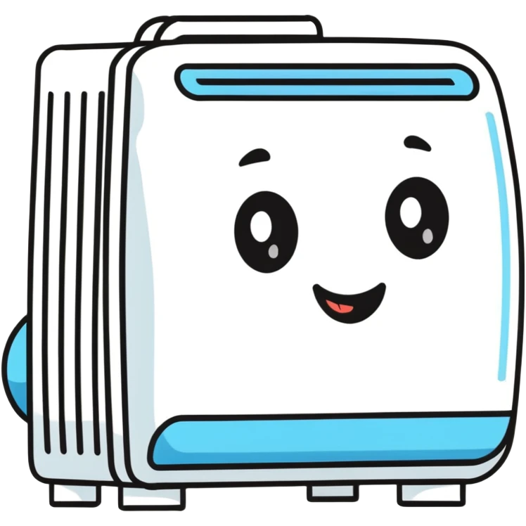 Cute cartoonish air conditioner with smiling face blowing cold air emoji