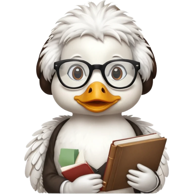 white duck holding book wearing glasses emoji
