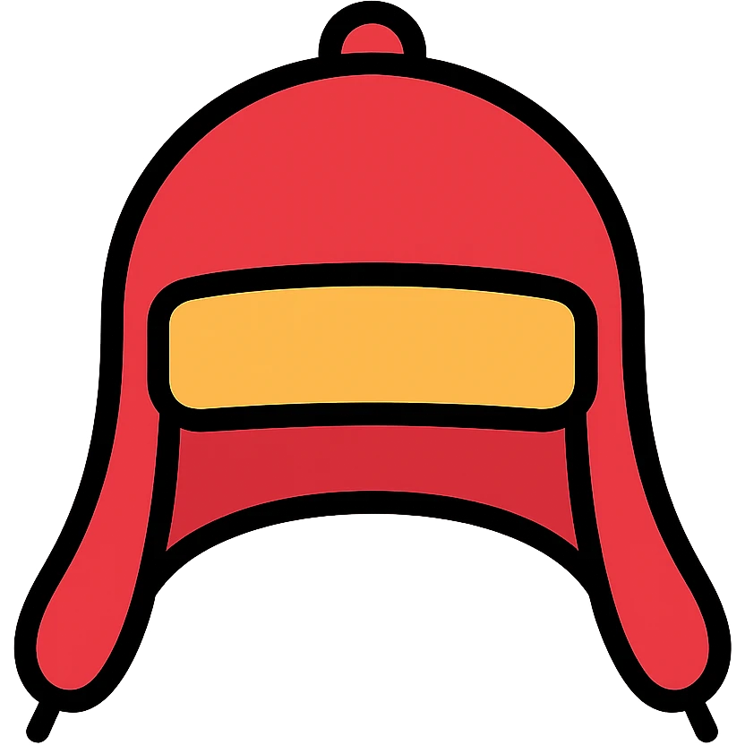 red hunting hat with ears, icon style, vivid colors emoji