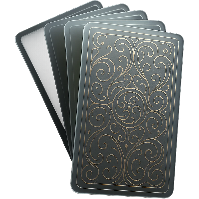 tarot deck with elaborate, swirling patterns on the card backs, hints of gold foil, cards arranged in a fan, magical and luxurious emoji